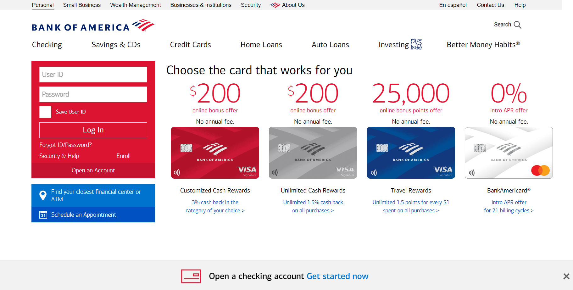 bank of america home page