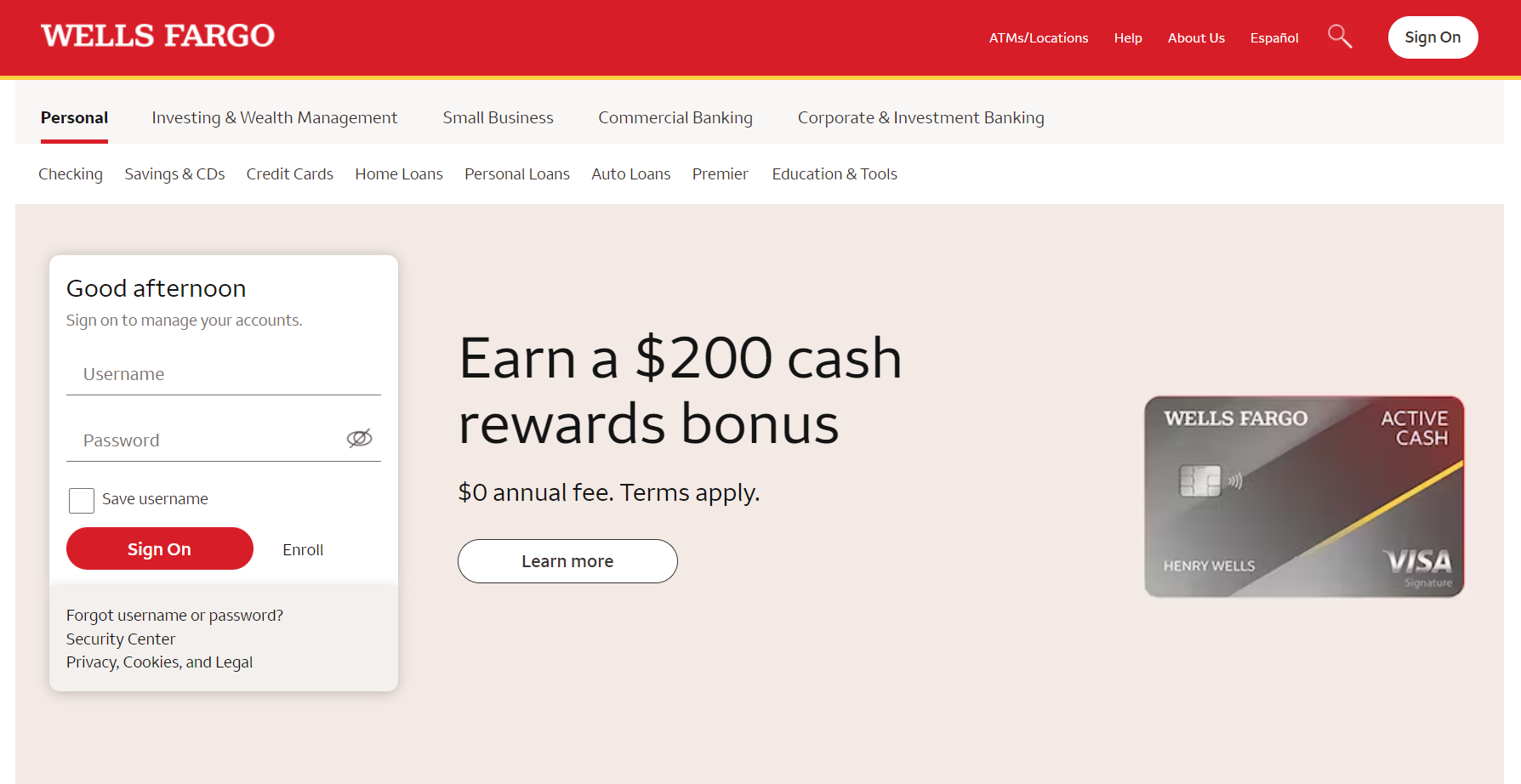 wells fargo home page